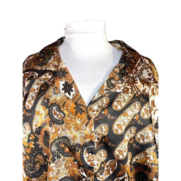 Cato Vintage Button Down Brown Paisley Design Shirt Women Size 26 - Picture 2 of 8